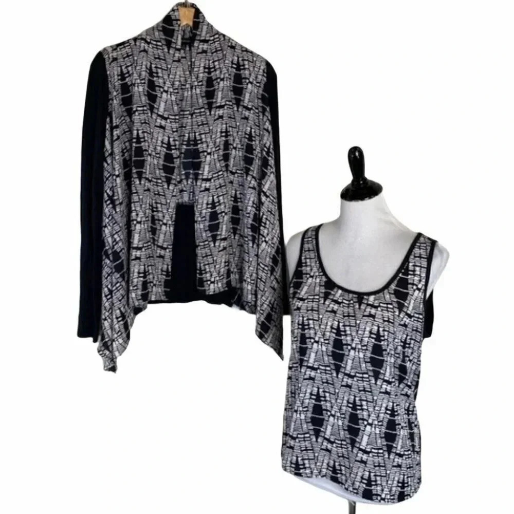 Ellen Weaver LP Black + white print 2 tank top &‎ jacket set